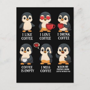 Cartão Postal Pinguim Fofo Amante de Café Emoções Para Cada Humo