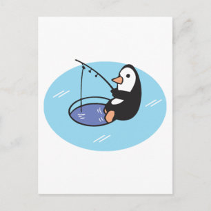 Cartão Postal pinguim fofo de pesca no gelo