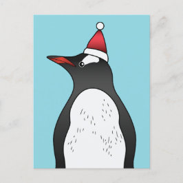 Cartão Postal Pinguim Gentoo Fofo Vestindo um Chapéu de Papai No