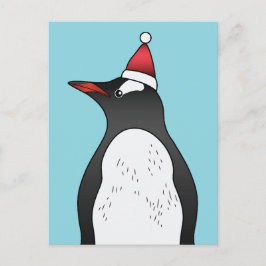 Cartão Postal Pinguim Gentoo Fofo Vestindo um Chapéu de Papai No