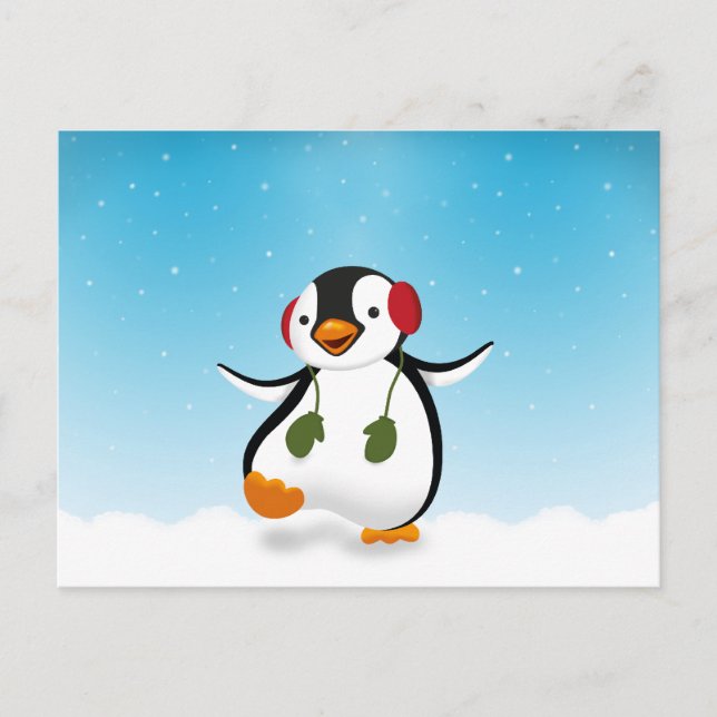 Cartão Postal Pinguim Inverno Engraçado (Frente)