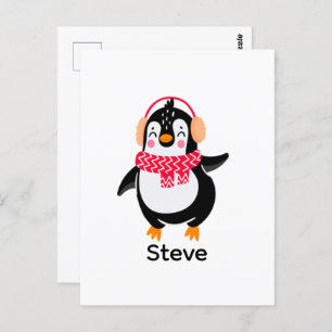 Cartão Postal Pinguim Jolly Natal em Scarf com Malgas