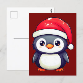 Cartão Postal Pinguim Kawaii Vestindo um Chapéu Noel Cozy neste 