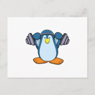 Cartão Postal Pinguim na musculação com halteres