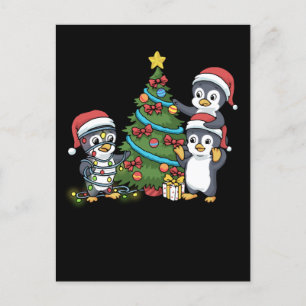 Cartão Postal Pinguim Natal Presente Crianças Árvore de Natal Pi