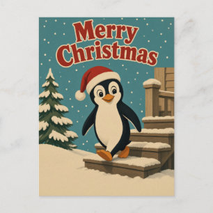 Cartão Postal Pinguim Neve Degrau Animal Natal