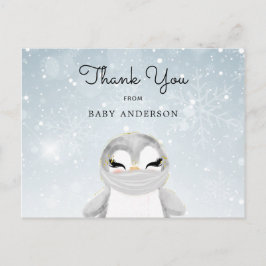 Cartão Postal Pinguim no Chá de fraldas de Máscara Obrigado