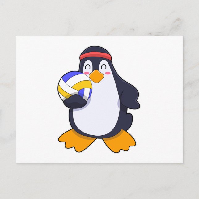 Cartão Postal Pinguim no Esporte de Voleibol (Frente)