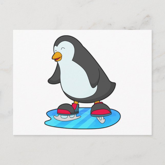 Cartão Postal Pinguim no patins no gelo com patins de gelo (Frente)