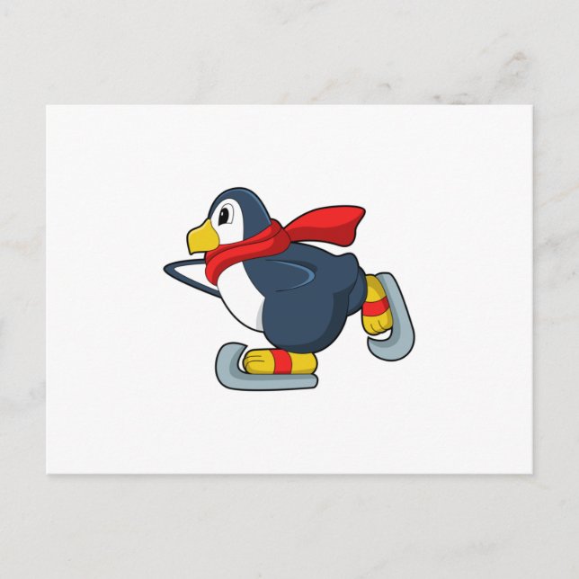 Cartão Postal Pinguim no patins no gelo com patins de gelo.PNG (Frente)