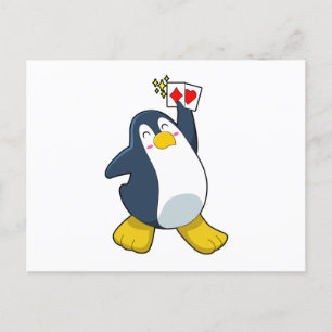 Cartão Postal Pinguim no pôquer com cartas de pôquer