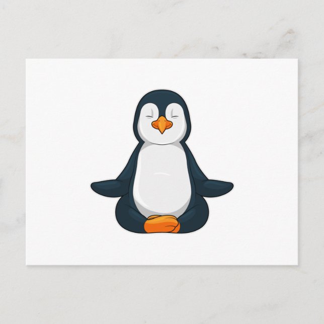Cartão Postal Pinguim no Yoga Fitness Sentado (Frente)