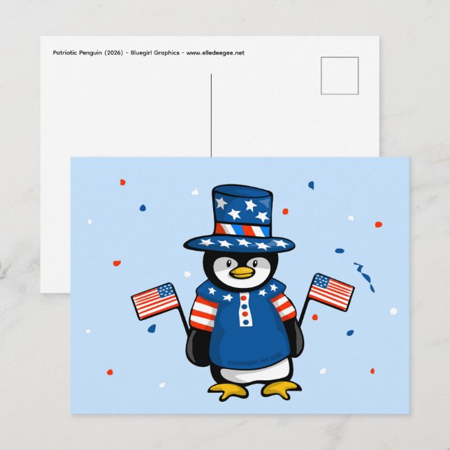 Cartão Postal Pinguim Patriótico (Frente/Verso)
