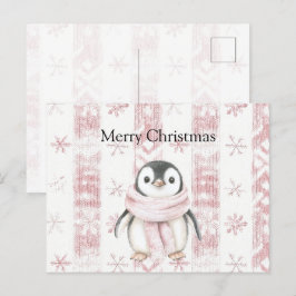 Cartão Postal Pinguim Rosa Flocos de Neve Natal