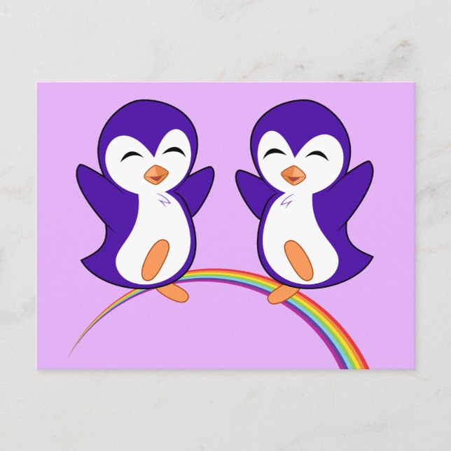 Cartão Postal Pinguim Roxo Bonito (Frente)