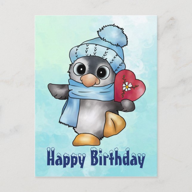 Cartão Postal Pinguin mit herz (Frente)