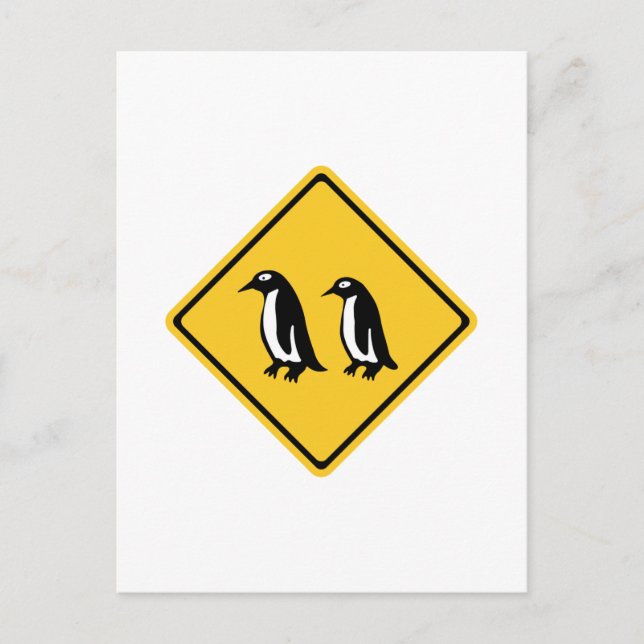 Cartão Postal Pinguins atravessando, sinal de trânsito, Nova Zel (Frente)