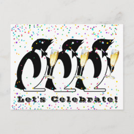 Cartão Postal Pinguins Brindando Celebram