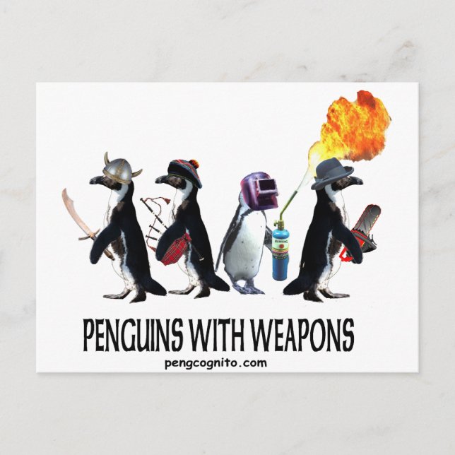 Cartão Postal pinguins com armas (Frente)