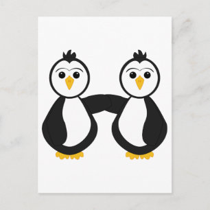 Cartão Postal Pinguins Cujos Pinguins Seguram Mãos