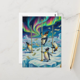 Cartão Postal Pinguins Dançantes de Fantasia Divertida no Polo N