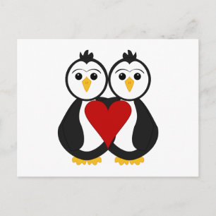 Cartão Postal Pinguins Fofos Apaixonados