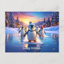 Pinguins Fofos de Chapéus de Inverno no Gelo Conge