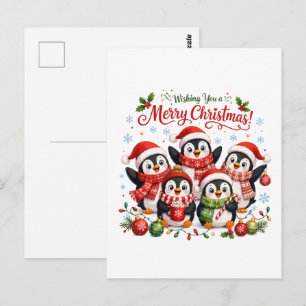 Cartão Postal Pinguins Kawaii de Natal