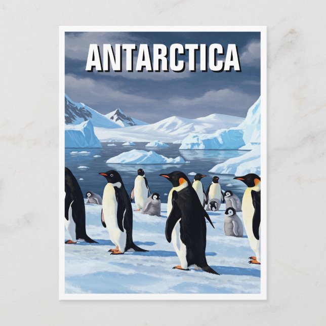 Cartão Postal Pinguins na Antártida Viajam (Frente)