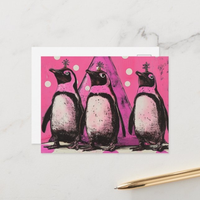 Cartão Postal Pinguins Rosa (Frente/Verso In Situ)