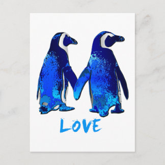 Cartão Postal Pinguins segurando mãos Love Design
