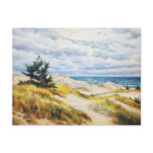 Pinheiros em sanddune no mar báltico. pintura a ól