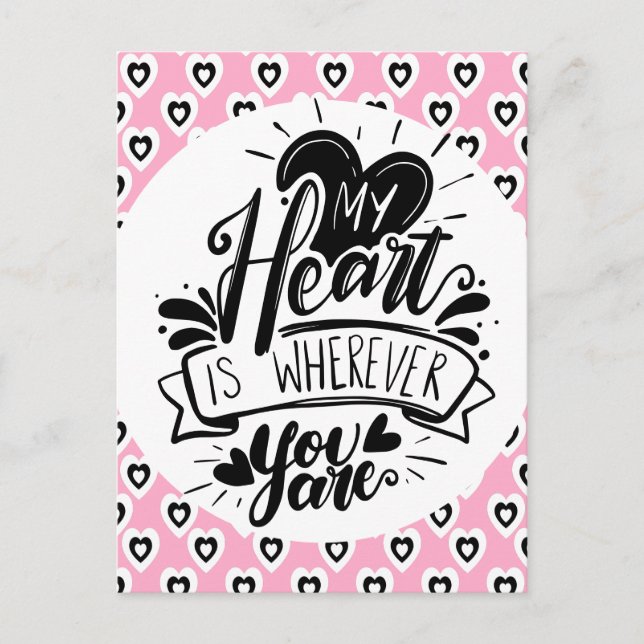 Cartão Postal Pink and Black Hearts Quote Valentines Day    (Frente)