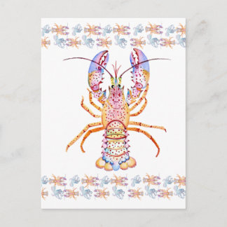 Cartão Postal Pink and Blue Lobster