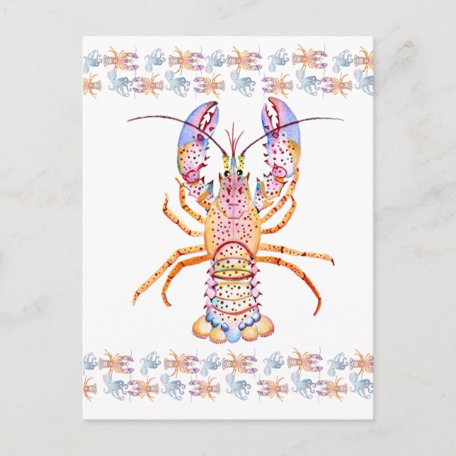 Cartão Postal Pink and Blue Lobster (Frente)