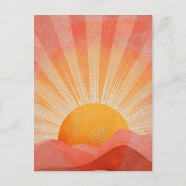 Cartão Postal Pink and Orange Boho Sunrise (Frente)