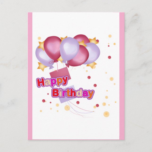 Cartão Postal Pink Balloon Birthday Card for Girls – Cute and Jo (Frente)
