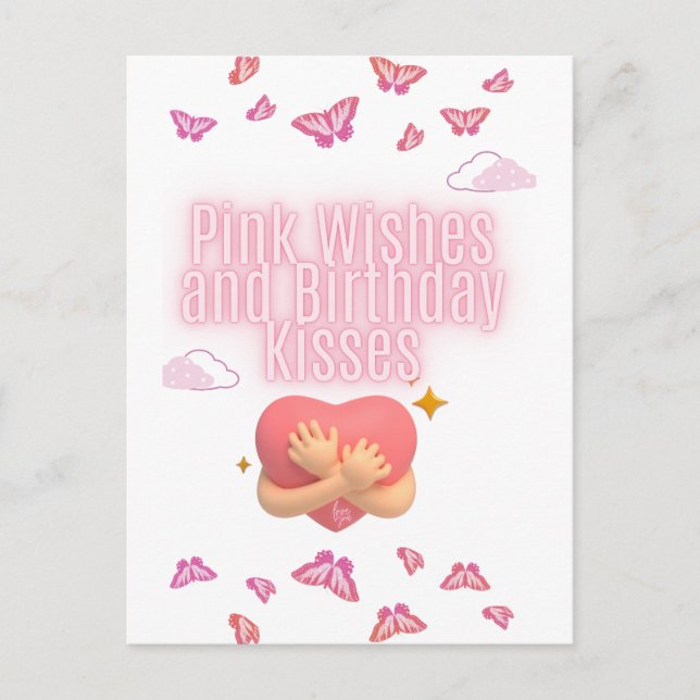 Cartão Postal "Pink Birthday Wishes Card" (Frente)