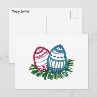 Cartão Postal Pink & Blue Easter Eggs Postcard