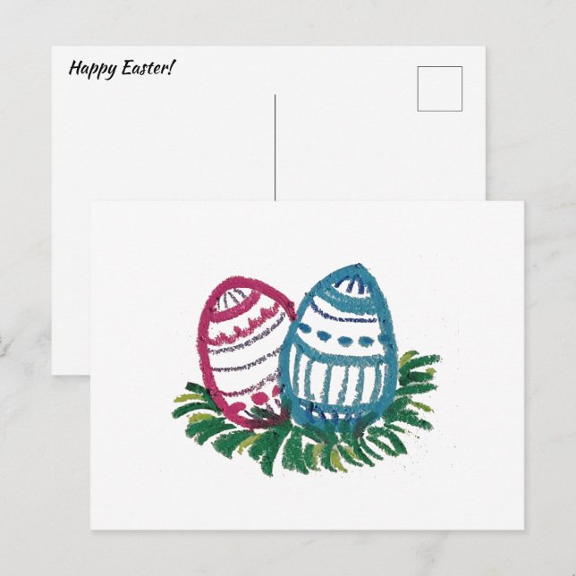 Cartão Postal Pink & Blue Easter Eggs Postcard (Frente/Verso)