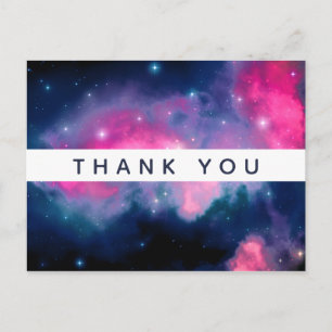 Cartão Postal Pink & Blue Galáxia & Estrelas Abstrato Obrigado