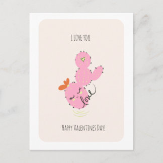 Cartão Postal Pink Cactus Doodle Valentines Day  Postcard