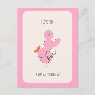 Cartão Postal Pink Cactus Doodle Valentines Day  Postcard