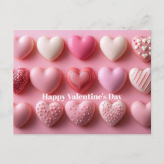Cartão Postal Pink Chocolate Hearts Valentine`s Day Card 