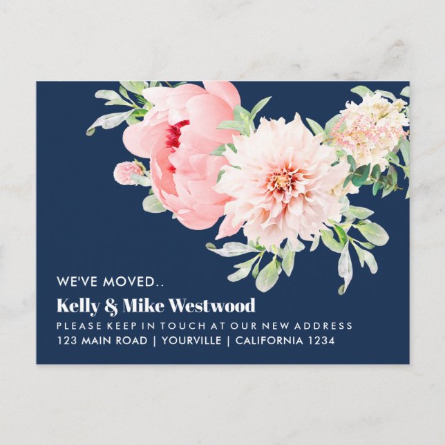 Cartão Postal Pink Dahlia Mudamos o novo endereço Nova Casa (Frente)