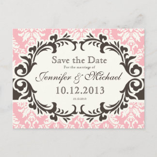 Cartão postal Pink Damask Save the Date