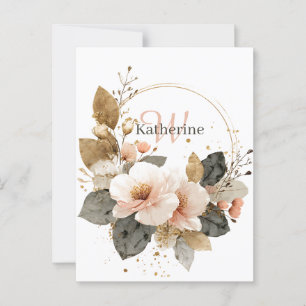 Cartão Postal Pink Elegante e Dourada Frota Floral, Nome Persona