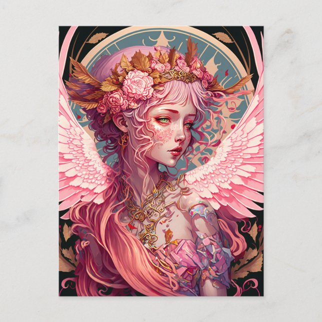 Cartão Postal Pink Fairy Angel Fantasy Art (Frente)