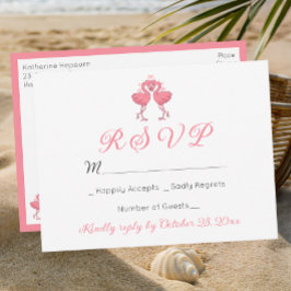 Cartão Postal Pink Flamingo Tropical Hawaiian Beach Wedding RSVP