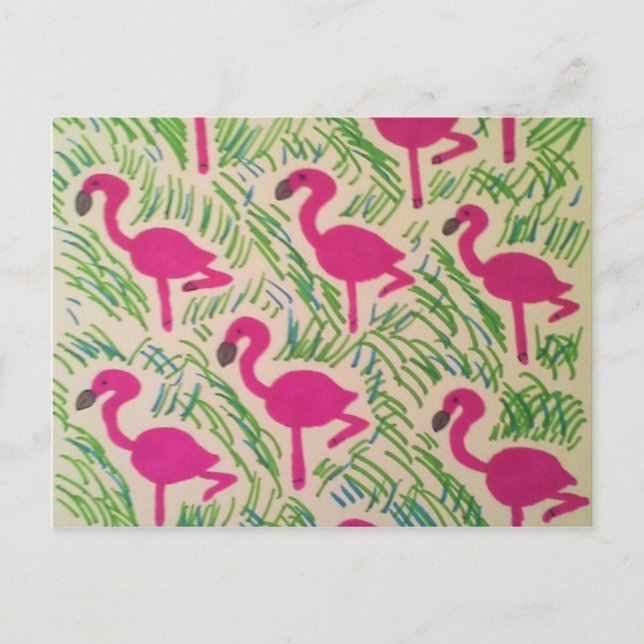 Cartão Postal Pink Flamingos Tropical Pattern (Frente)